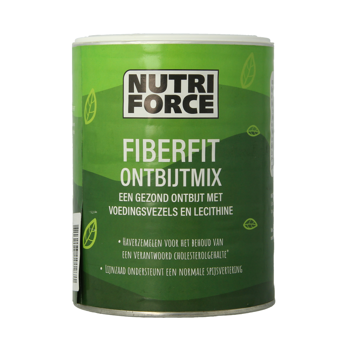 Nutriforce Fiber Fit 500g container with fiber and enzymes, featuring a label showcasing nutritional information and product details.
