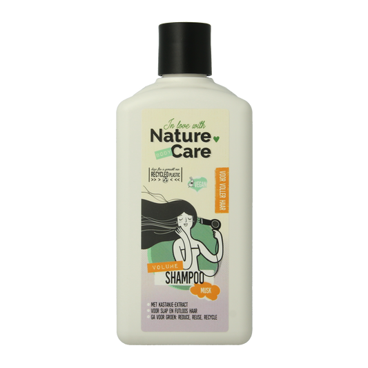 Nature Care Shampoo volume 500ml, a hair care product with a clear bottle and label, designed to add volume to hair.