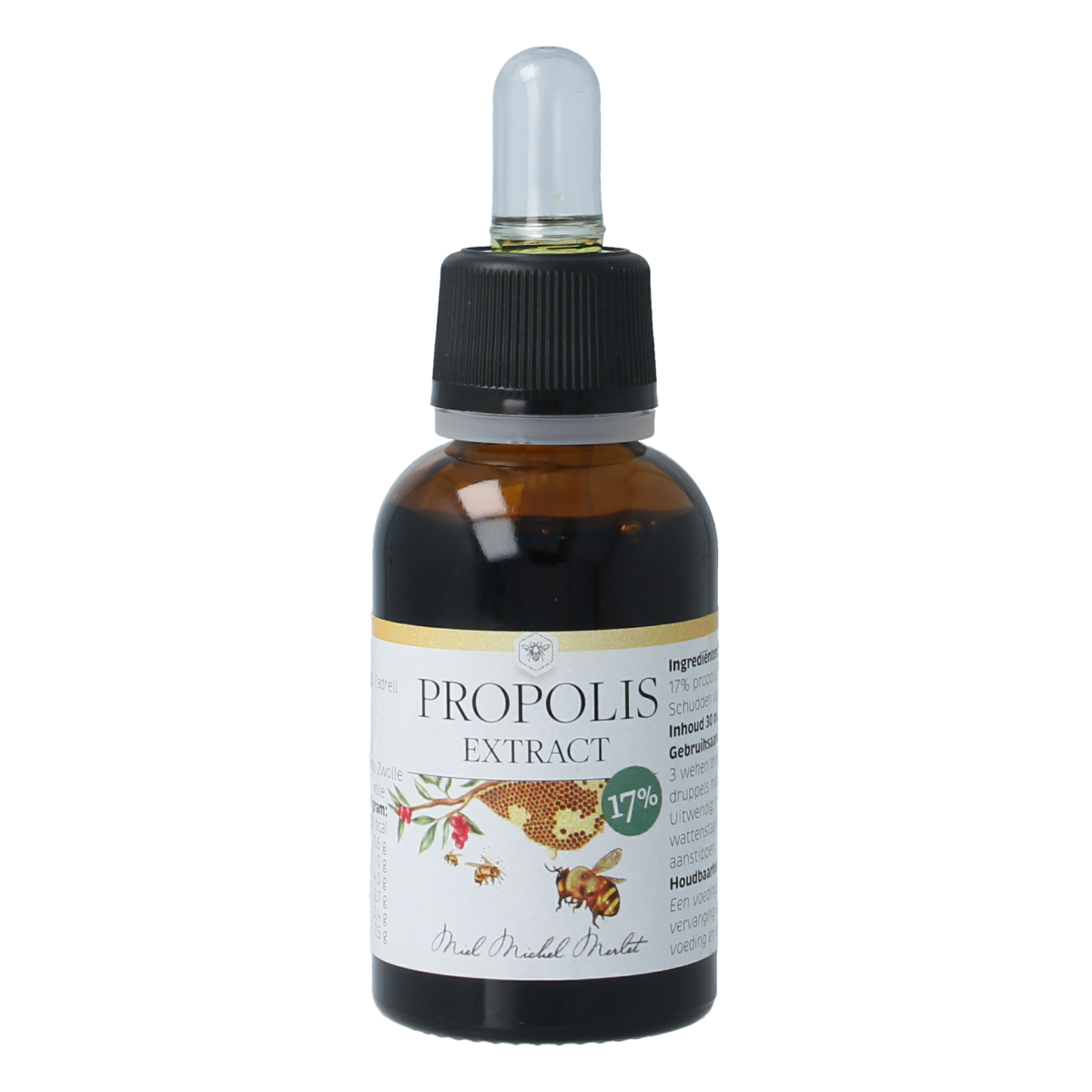 Michel Merlet propolis extract bottle, 30ml, in herbal preparation packaging, showcasing the product for immune support.