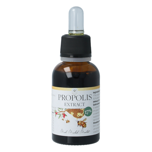 Michel Merlet propolis extract bottle, 30ml, in herbal preparation packaging, showcasing the product for immune support.