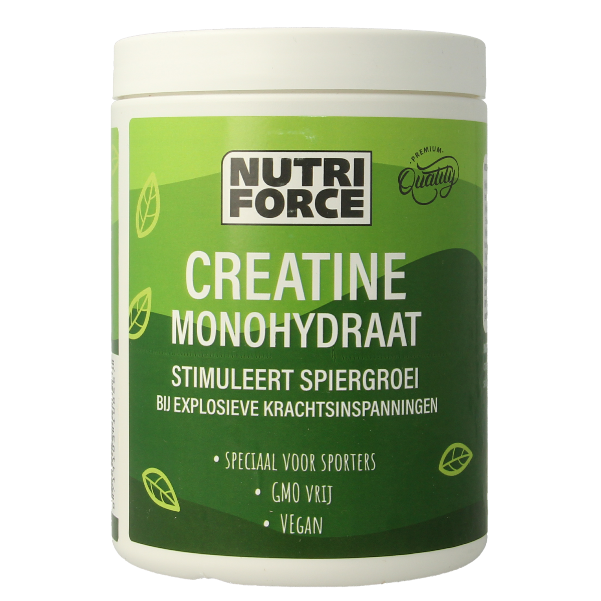 Container of Nutriforce Creatine 500g powder, a dietary supplement with amino acids for muscle support and athletic performance.