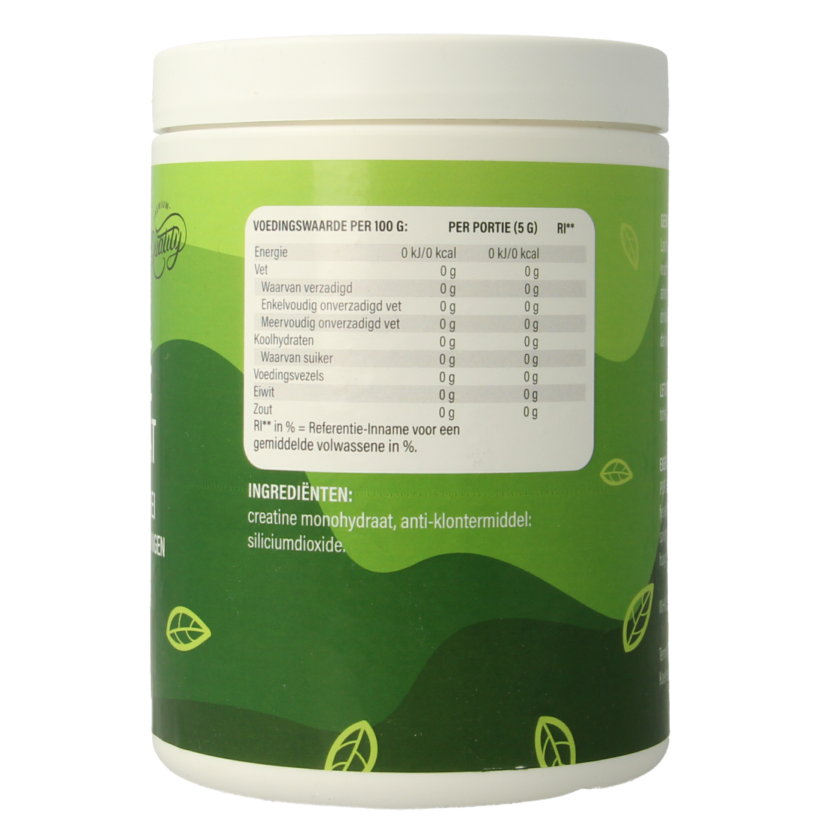 Nutriforce Creatine 500g container with amino acids label, showcasing the supplement's packaging and branding.