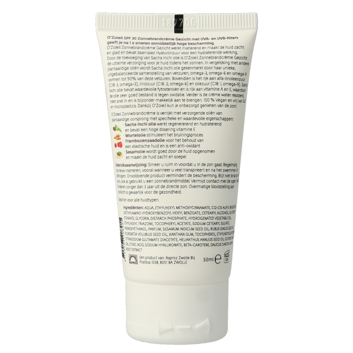 O' Zoleil SPF30 face sun cream in 50ml bottle, moisturizing sunscreen for daily facial sun protection