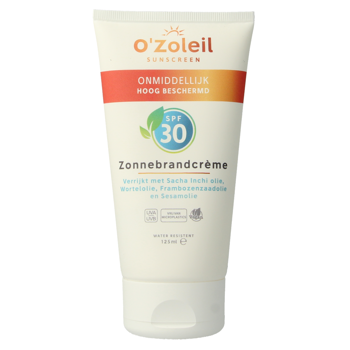 O' Zoleil SPF 30 sun protection cream in 125ml tube, suitable for face and body, with easy-to-apply sunscreen formula.