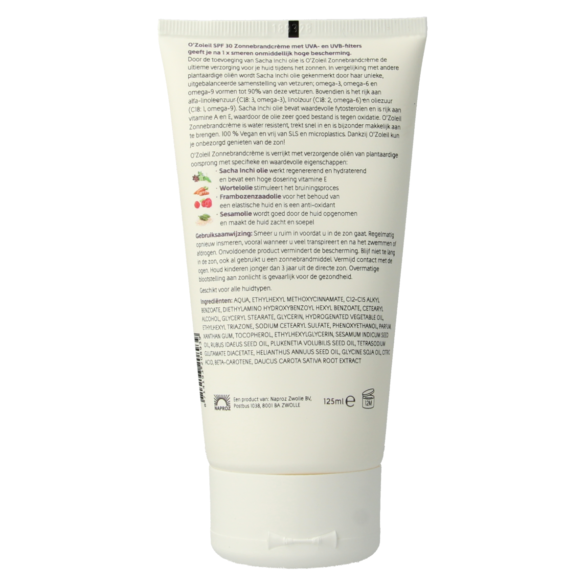 O' Zoleil SPF30 sun protection cream in a 125ml tube, designed for effective skin sun tanning and UV defense.