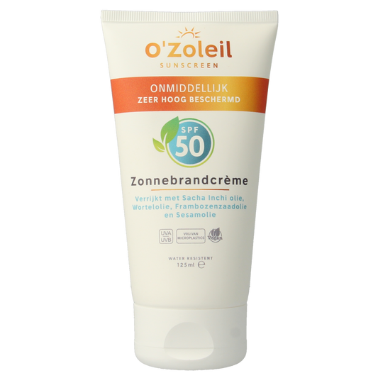 O' Zoleil SPF50 sun protection cream in 125ml tube, designed for effective sun shielding and skin care.