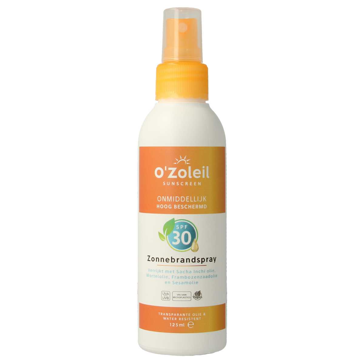 O' Zoleil SPF30 sun protection spray in 125ml bottle, designed for effective sun protection and easy application