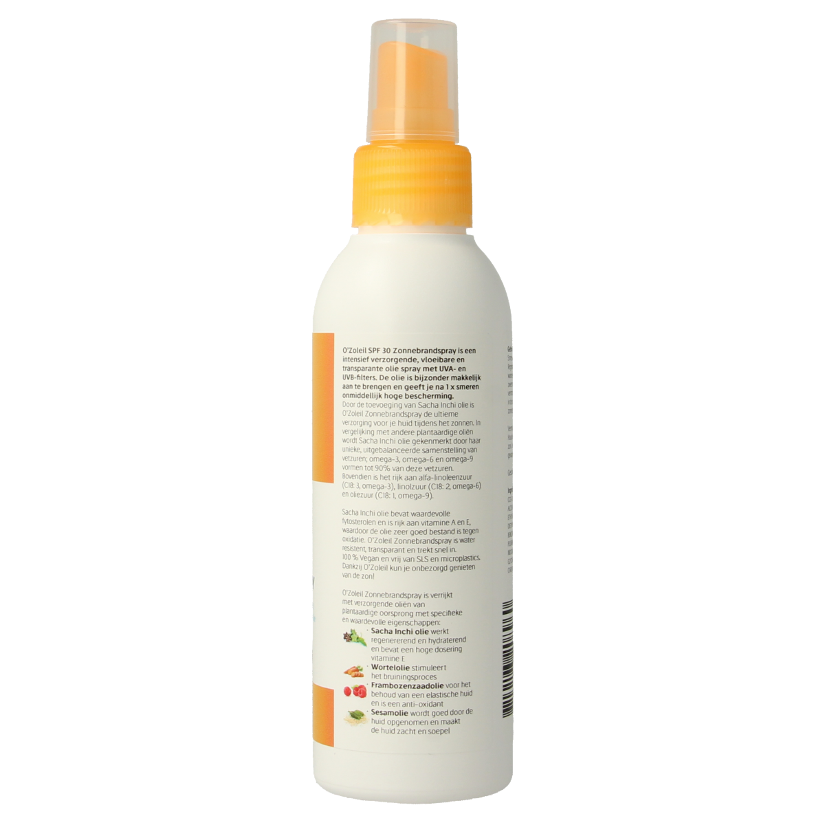 O' Zoleil SPF30 sun spray bottle, 125ml, with spray nozzle, designed for outdoor sun protection and skincare.