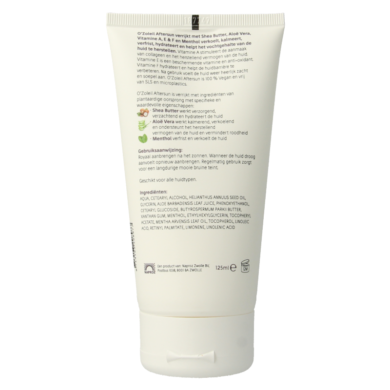 O' Zoleil Aftersun lotion in 125ml bottle, cooling sun care product for skin after sun exposure, by O' Zoleil.
