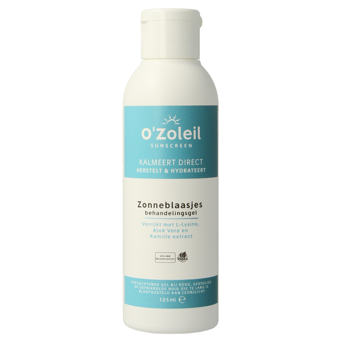 O' Zoleil zonneblaasjes behandelingsgel in 125ml tube, designed for skincare and sun protection.