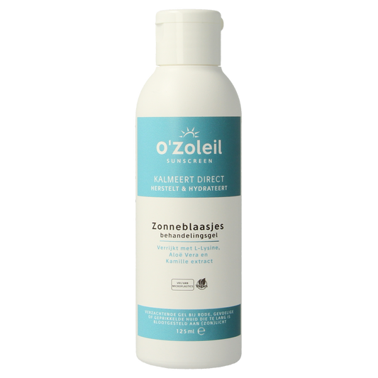 O' Zoleil zonneblaasjes behandelingsgel in 125ml tube, designed for skincare and sun protection.