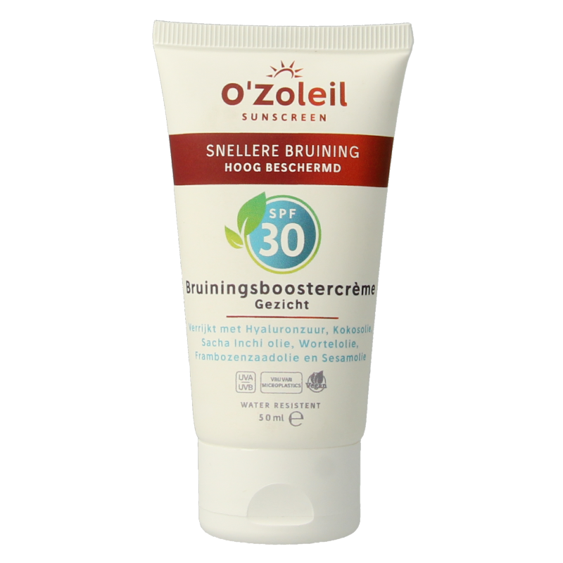 O' Zoleil Bruiningsboostercreme gezicht SPF30, 50ml, sun tanning face cream with SPF protection in a tube