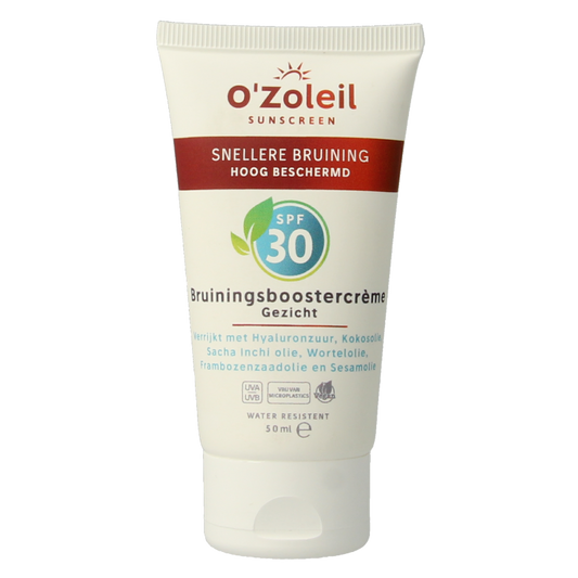 O' Zoleil Bruiningsboostercreme gezicht SPF30, 50ml, sun tanning face cream with SPF protection in a tube