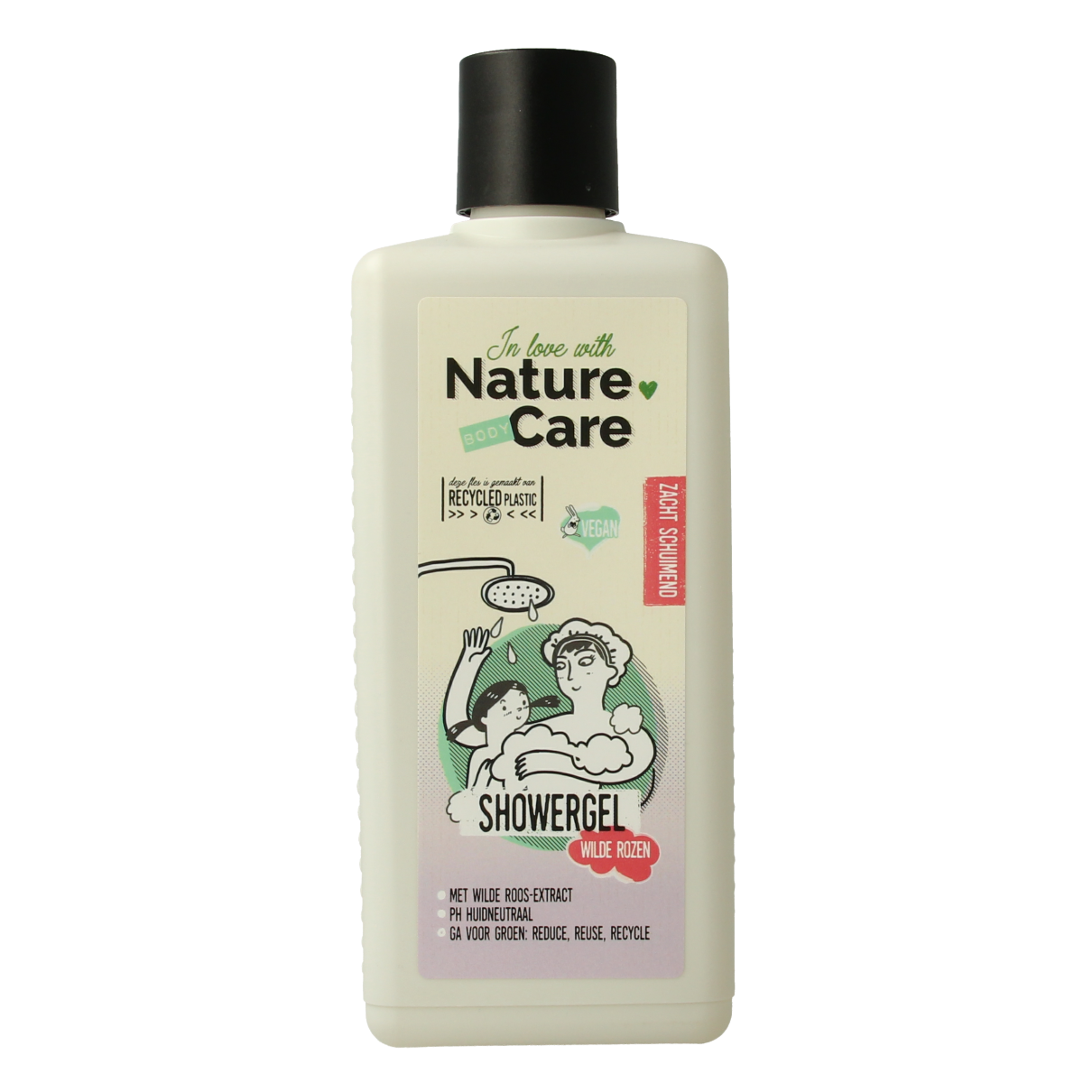 Nature Care Wilde Rozen shower gel in 500ml bottle, showcasing the floral design and product label.