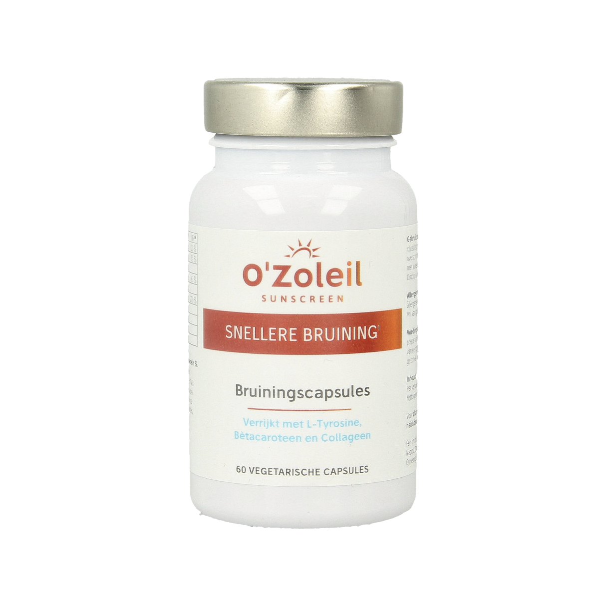 O' Zoleil Bruinings vegetarian multivitamin capsules in a bottle, dietary supplement for overall health and wellness.
