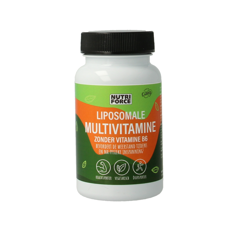 Nutriforce Liposomale multivitamine zonder vitamine B6 in 30 vegetarische capsules, dietary supplement for overall health.