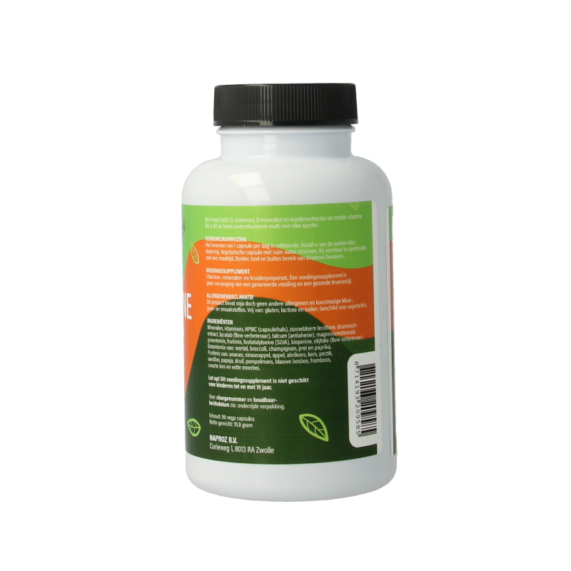 Nutriforce Liposomale multivitamine zonder vitamine B6 in 90 vegetarische capsules, dietary supplement with colorful capsules.