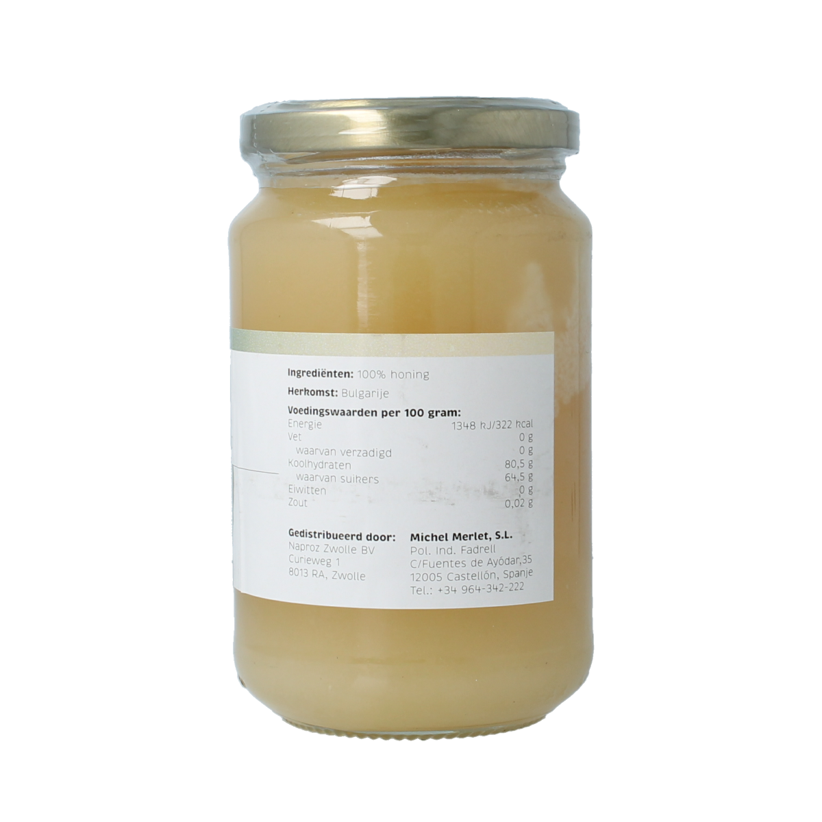 Michel Merlet Linde honing bio, 500g jar of organic hone, natural honey with a smooth, golden appearance and textured label.