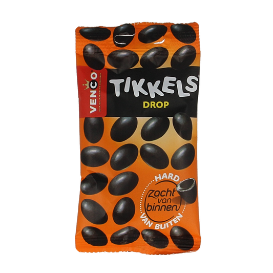 Venco Tikkels drop, 45g, colorful chewy candy from the Venco snoepgoed collection, shown in bright packaging.