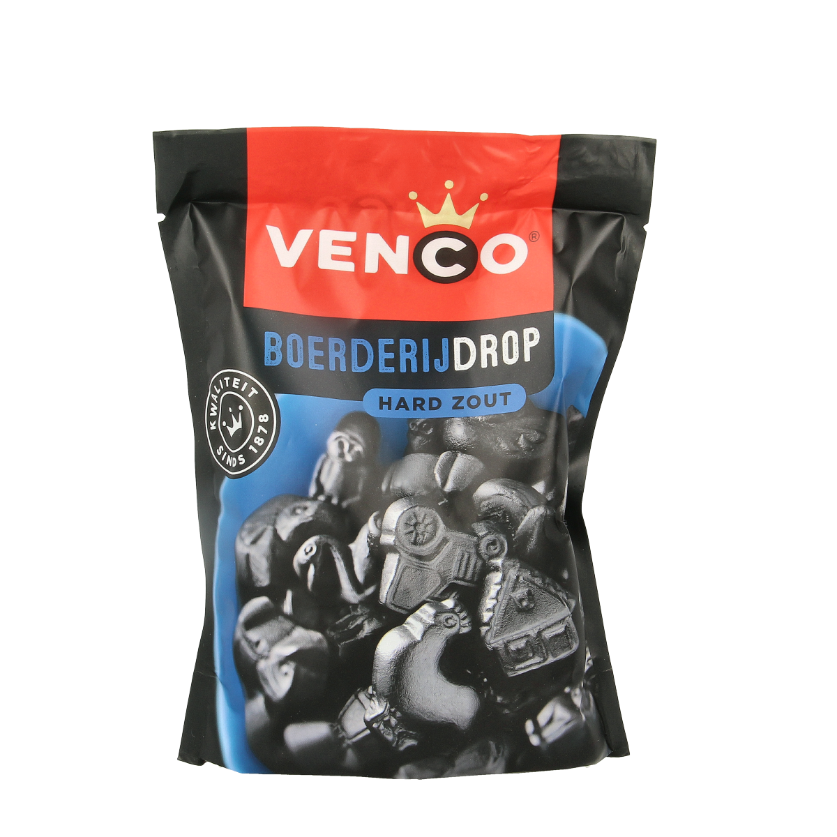 Venco Boerderijdrop candy in 225g bag, colorful Dutch snoepgoed with chewy texture and assorted flavors.