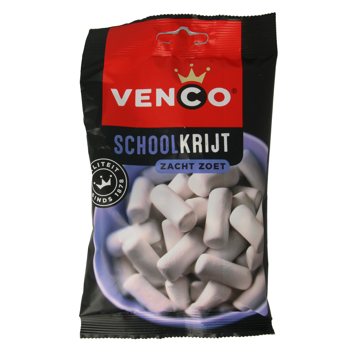 Venco Schoolkrijt candy in a 120g package, colorful chalk-shaped sweets from the Venco snoepgoed collection.