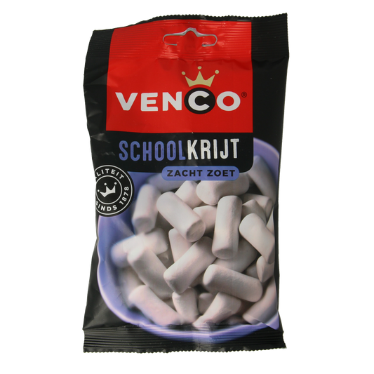 Venco Schoolkrijt candy in a 120g package, colorful chalk-shaped sweets from the Venco snoepgoed collection.