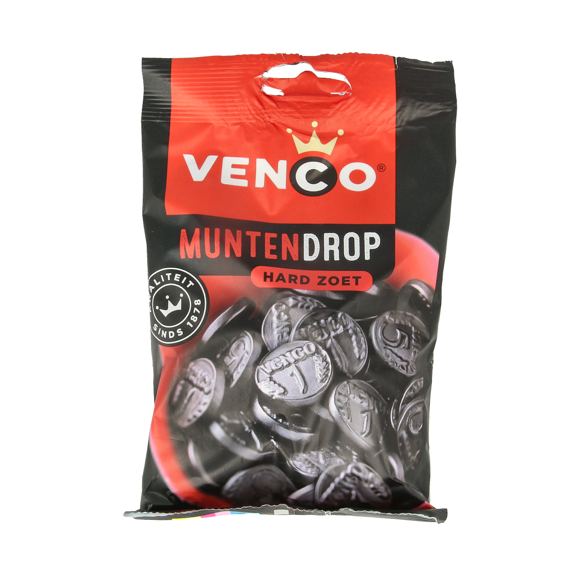 Venco Muntendrop snoepgoed in 120g package, showing soft, chewy mint candies from the Dutch confectionery brand.