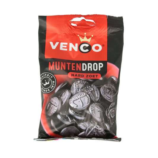 Venco Muntendrop snoepgoed in 120g package, showing soft, chewy mint candies from the Dutch confectionery brand.