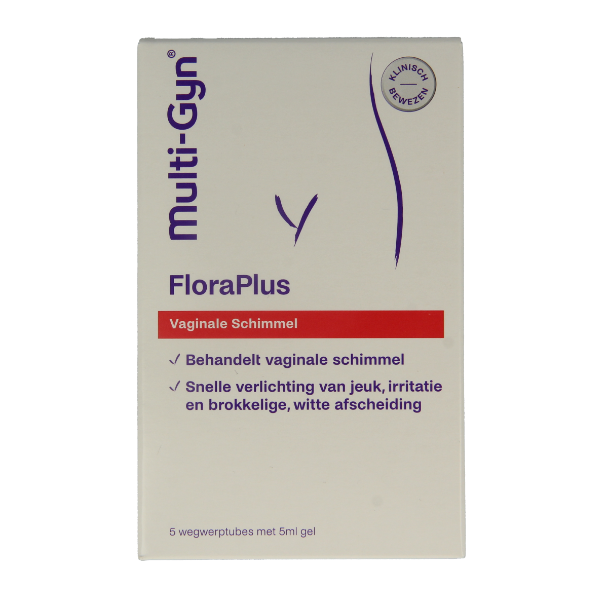 Multi GYN Floraplus tubes for intimate hygiene, set of 5, in sleek packaging, designed for feminine comfort and freshness.