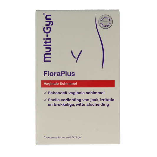 Multi GYN Floraplus tubes for intimate hygiene, set of 5, in sleek packaging, designed for feminine comfort and freshness.