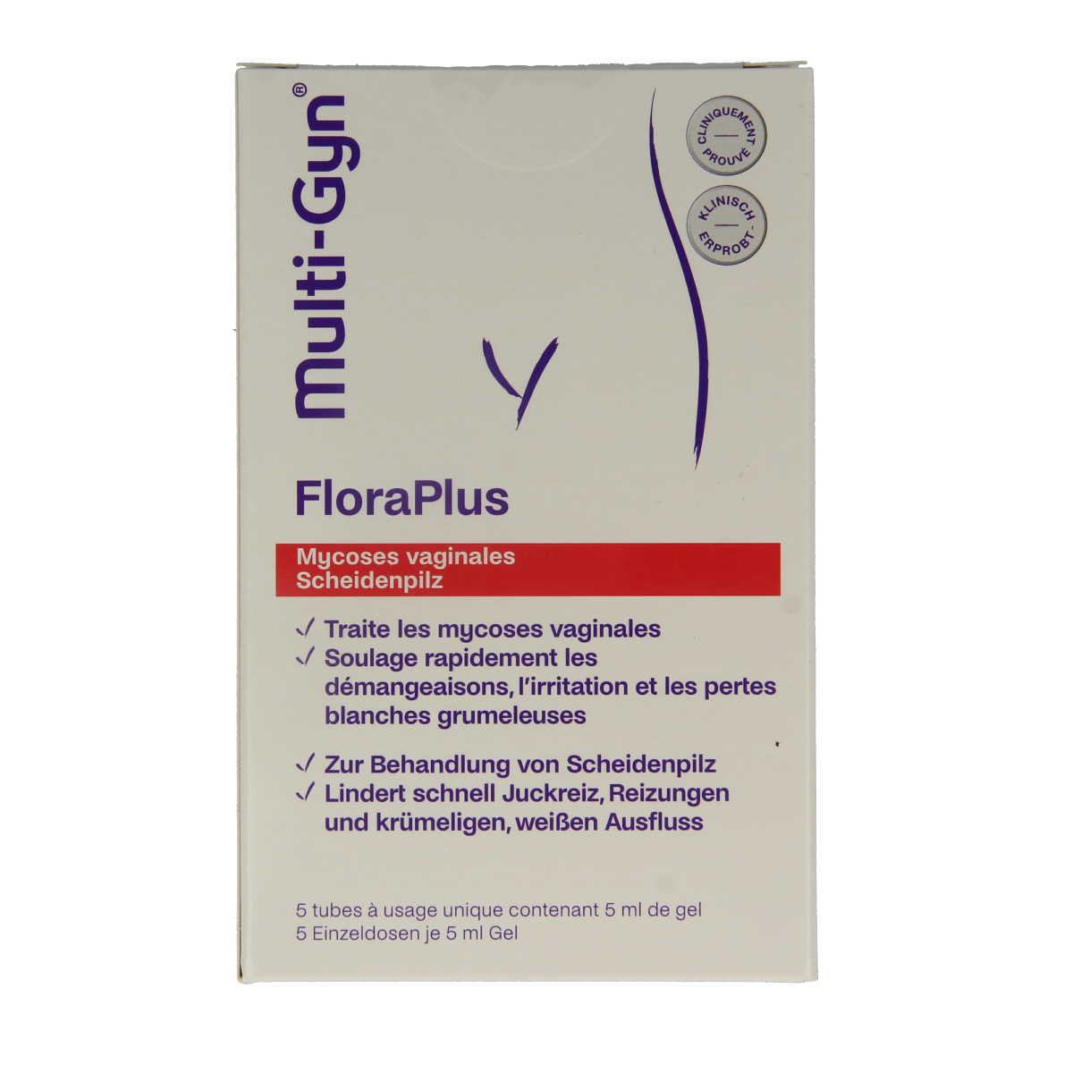 Multi GYN Floraplus intimate hygiene tubes, set of 5, for feminine care and comfort, shown in the image.