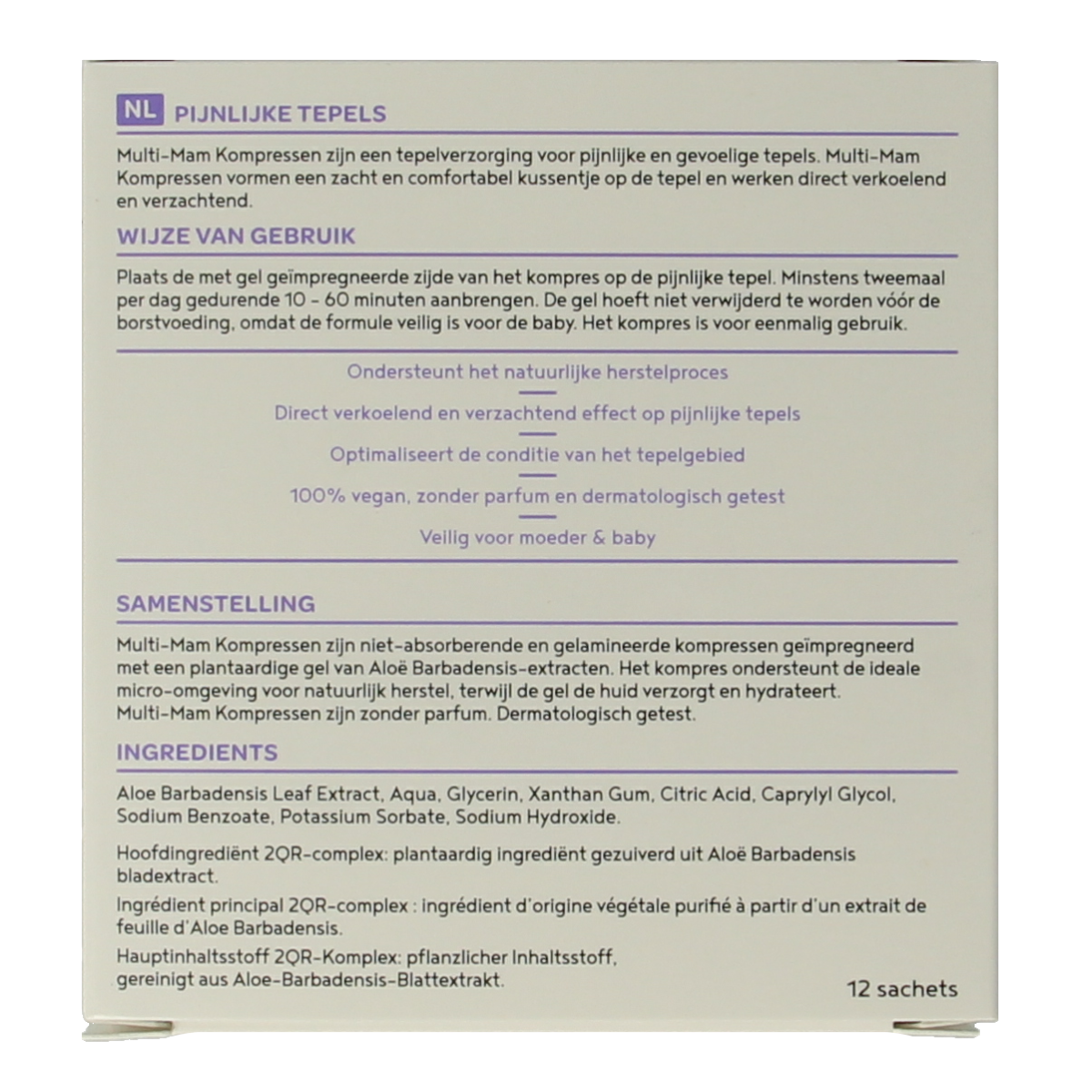 Multi GYN Multi-mam compresses for postpartum care, 12-pack, soft fabric designed for breastfeeding and maternity comfort.