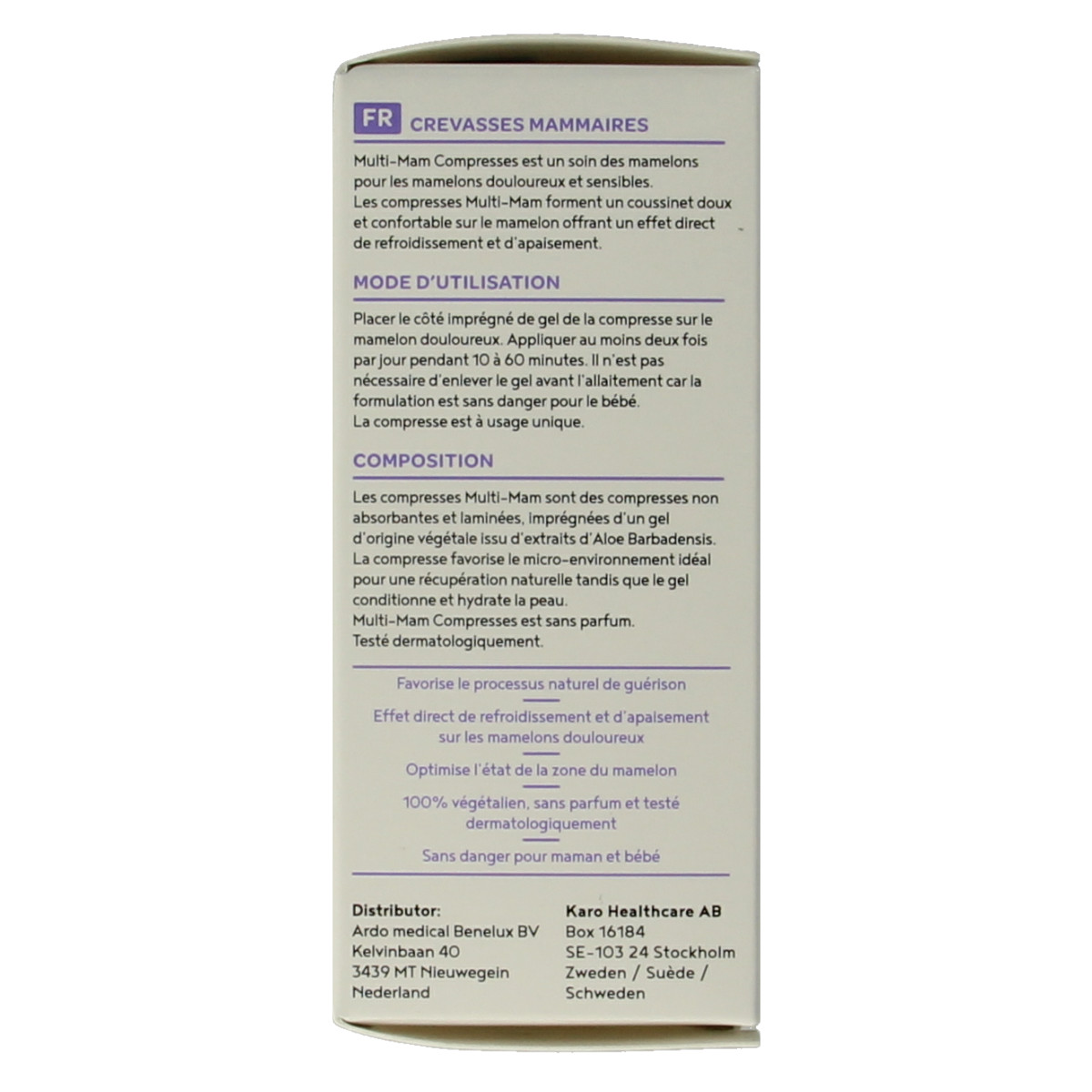 Multi GYN Multi-mam postpartum compresses, 12-pack, soft fabric for comfort during kraamtijd, designed for postpartum care.