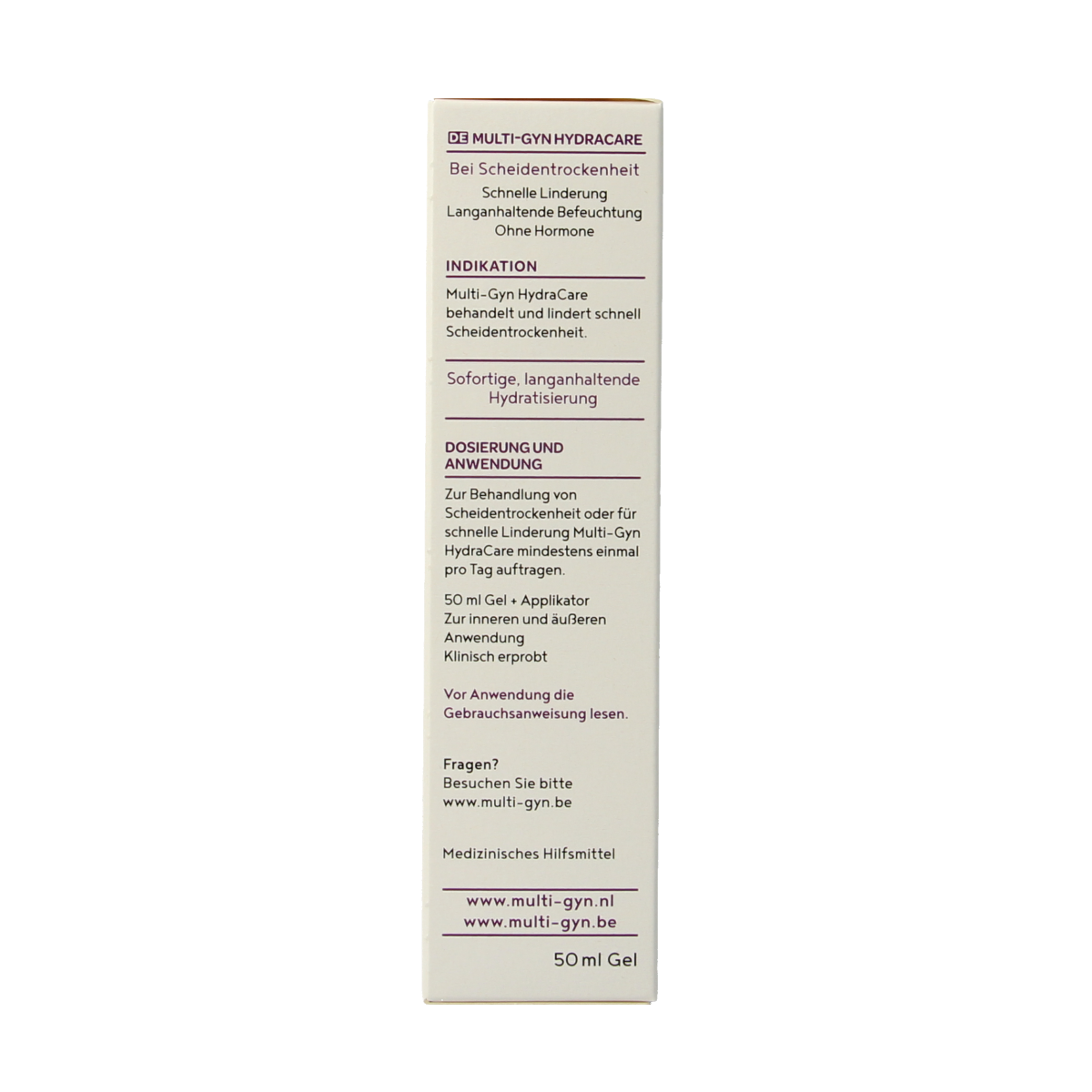 Multi GYN Hydracare 50ml feminine hygiene product bottle with label and cap, designed for women's intimate care.