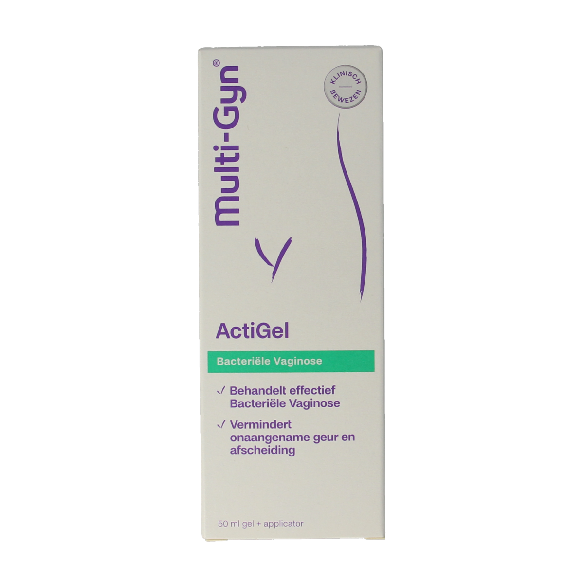 Multi GYN Actigel body care gel in a 50ml tube, gentle skincare product for intimate and body hydration.