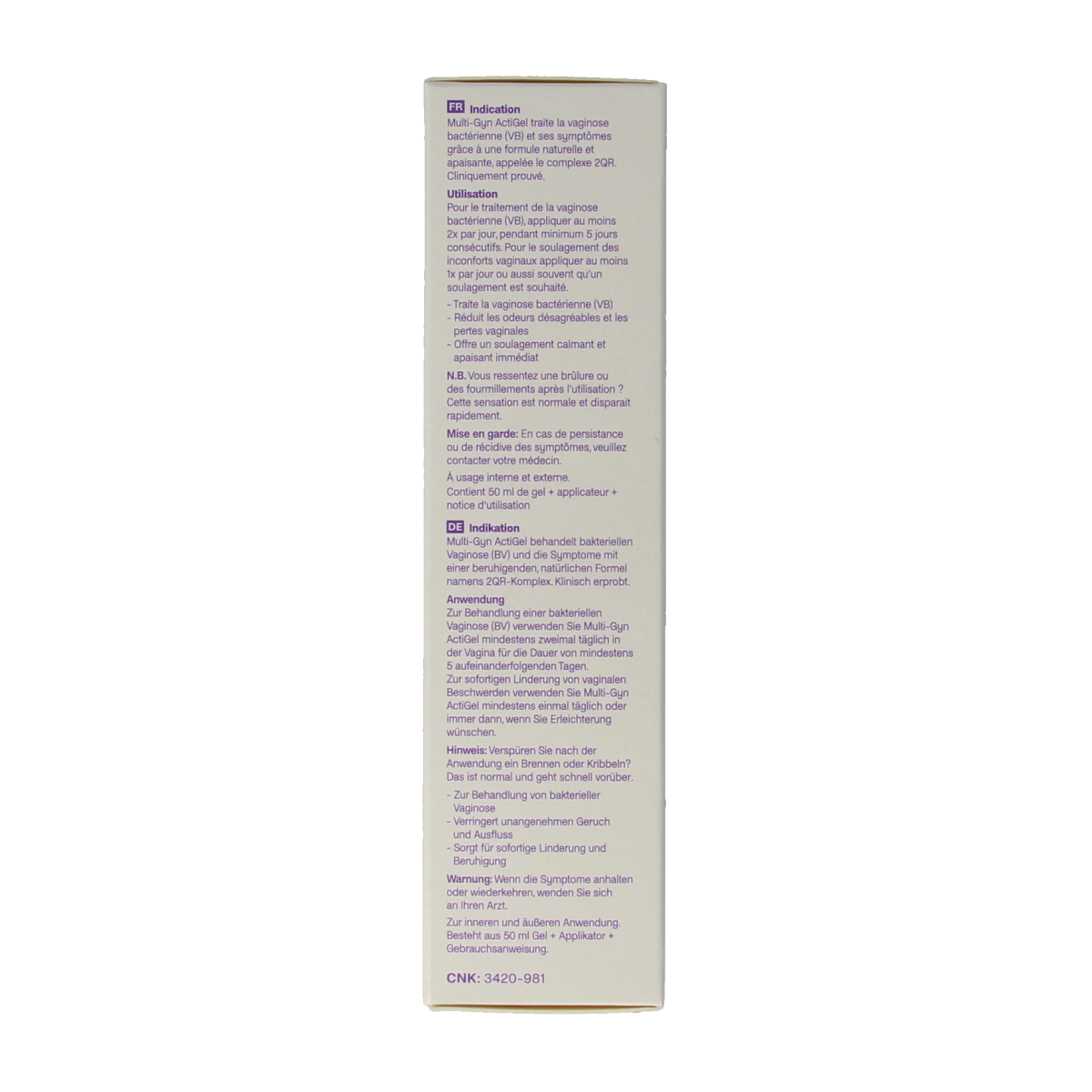 Multi GYN Gel Actigel 50ml natural body care product, visible in a clear container with label and cap, designed for intimate hygiene.