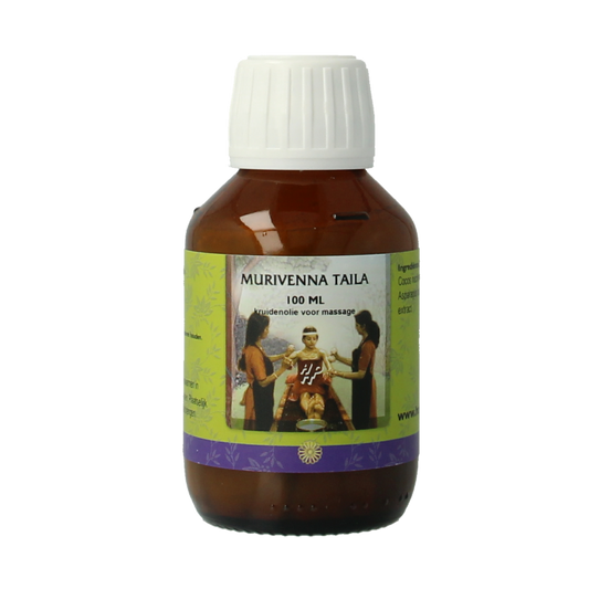 Holisan Murivenna taila 100ml Ayurvedic body care oil in a clear glass bottle with a white cap, labeled for skin treatment.