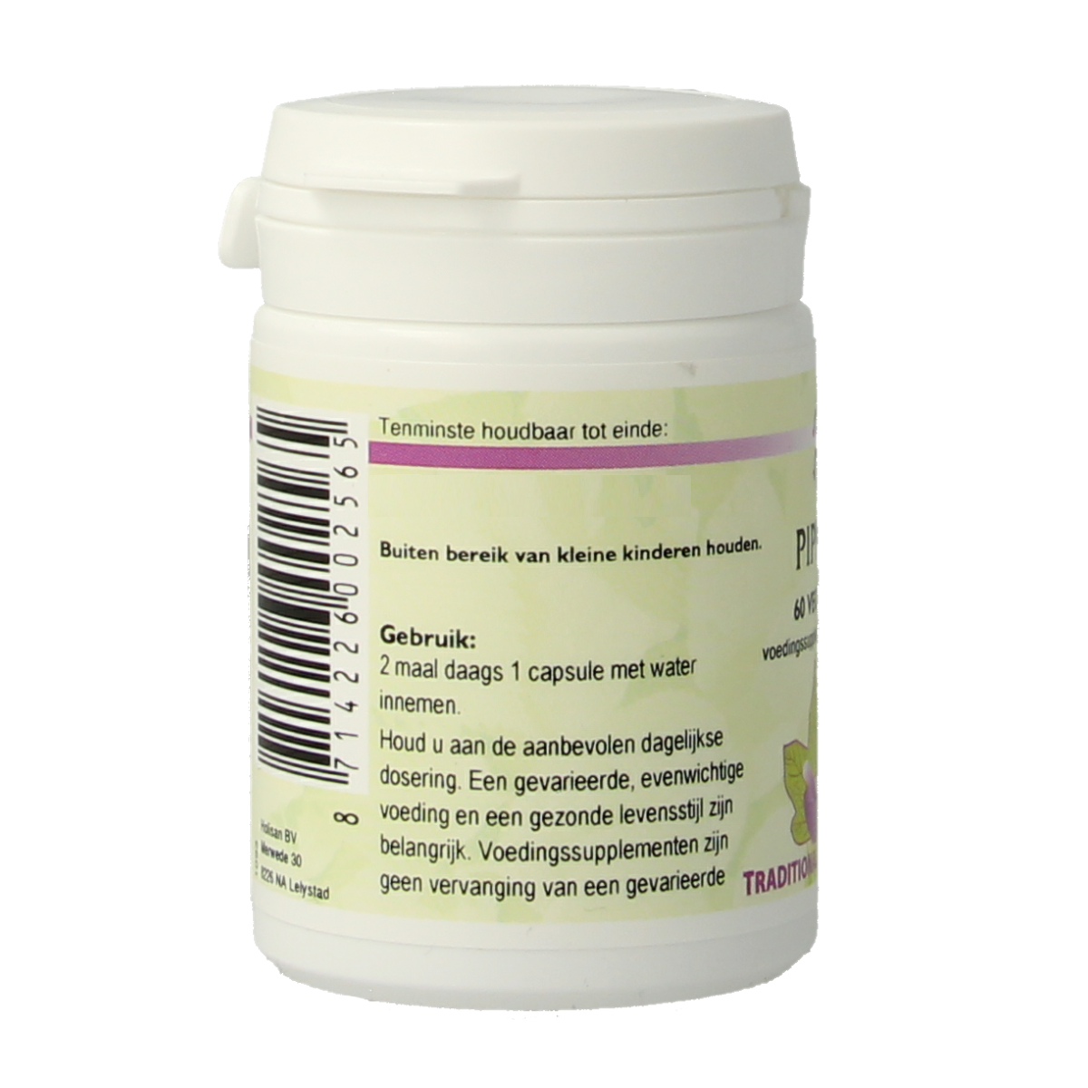 Holisan Pippali capsules in a bottle, herbal supplement for wellness, part of Kruidenpreparaten product line.