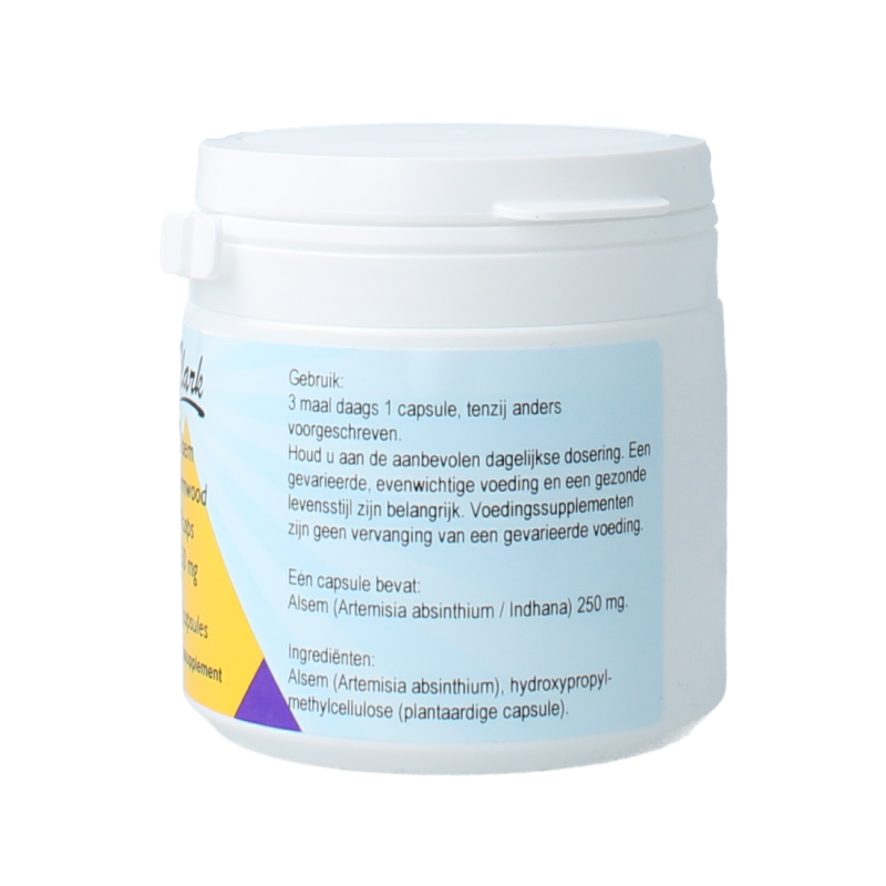 Clark Alsem and wormwood herbal capsules, vegetarian supplement in a clear bottle with label showing product details.