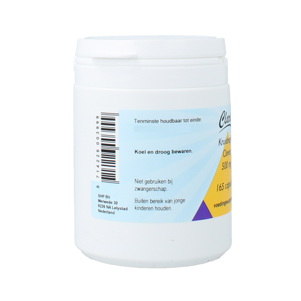 Clark Kruidenpreparaten clove capsules, 165 capsules of Lavanga cloves for herbal health use.