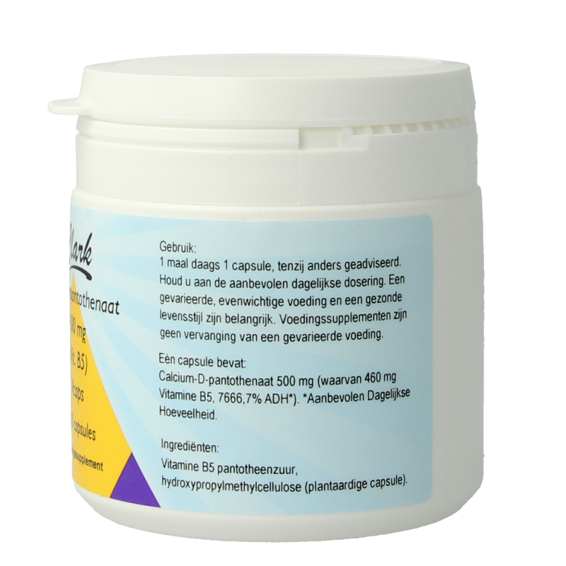 Clark Vitamin B5 pantothenic acid 500mg vegetarian capsules, 100 count, dietary supplement for energy and skin health.