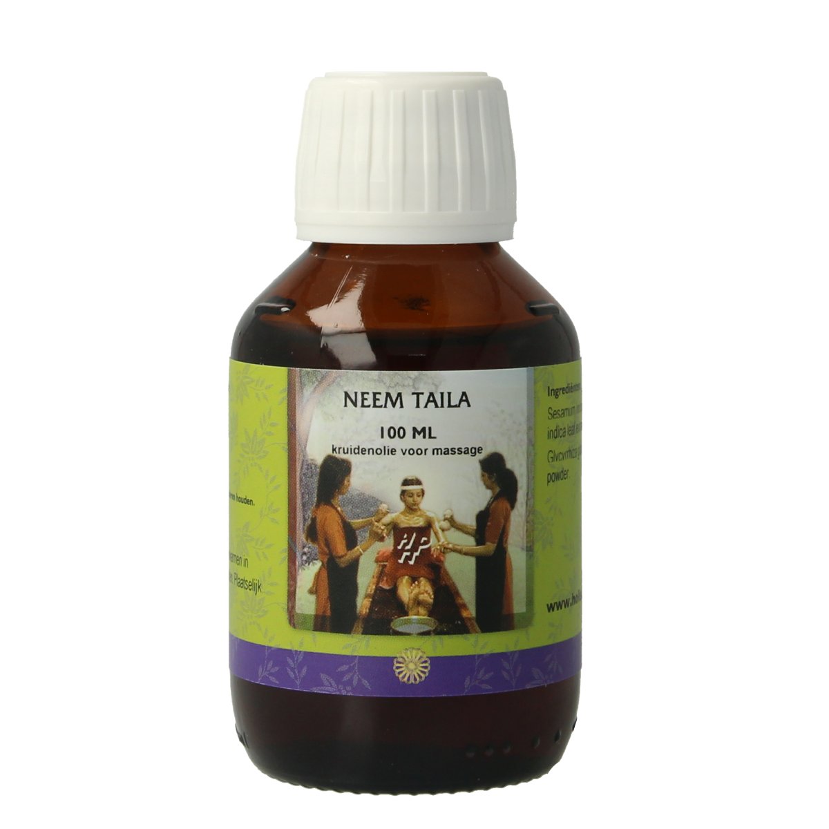 Holisan Neem Taila huidolie in 100ml bottle, natural body care product featuring neem oil for skin nourishment.