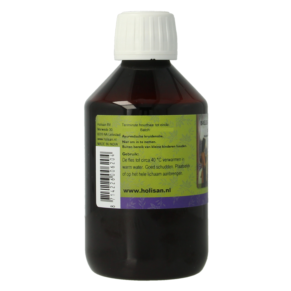 Holisan Basugandar taila 250ml bottle, natural body care oil, with a clear label and traditional packaging, suitable for skin nourishment.