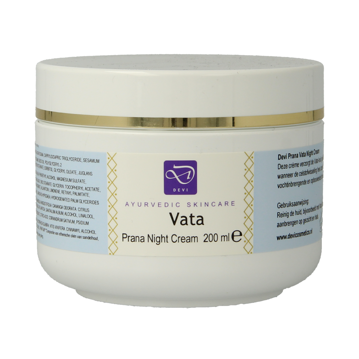 Holisan Vata night cream in 200ml jar, facial skincare product with a smooth, creamy texture and minimalist packaging.