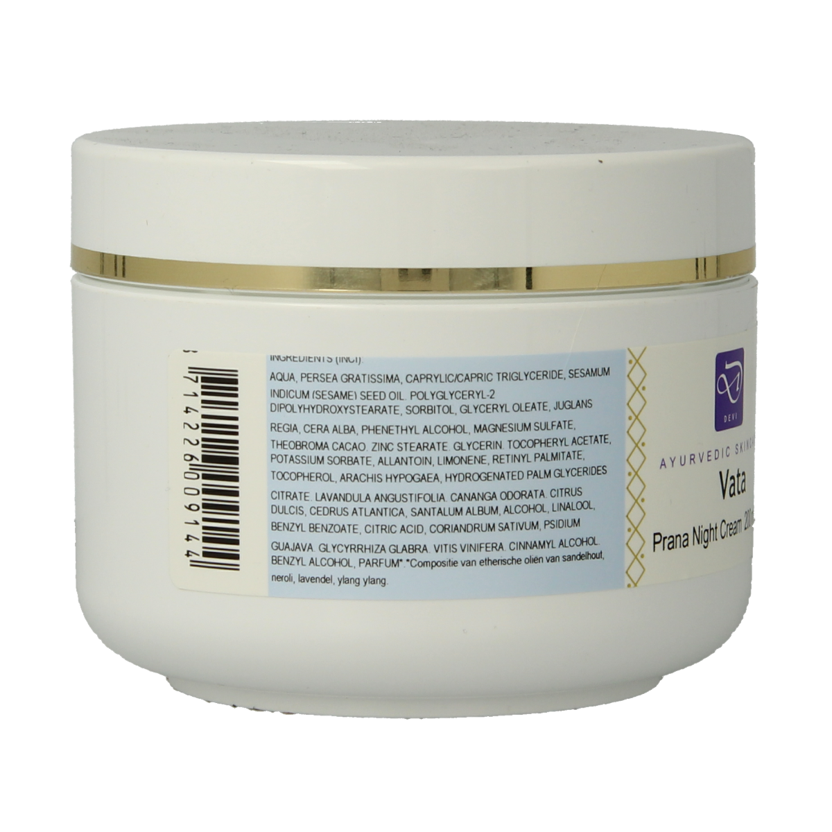 Holisan Vata night cream in a 200ml jar, designed for facial skincare with a smooth, creamy texture and natural ingredients.