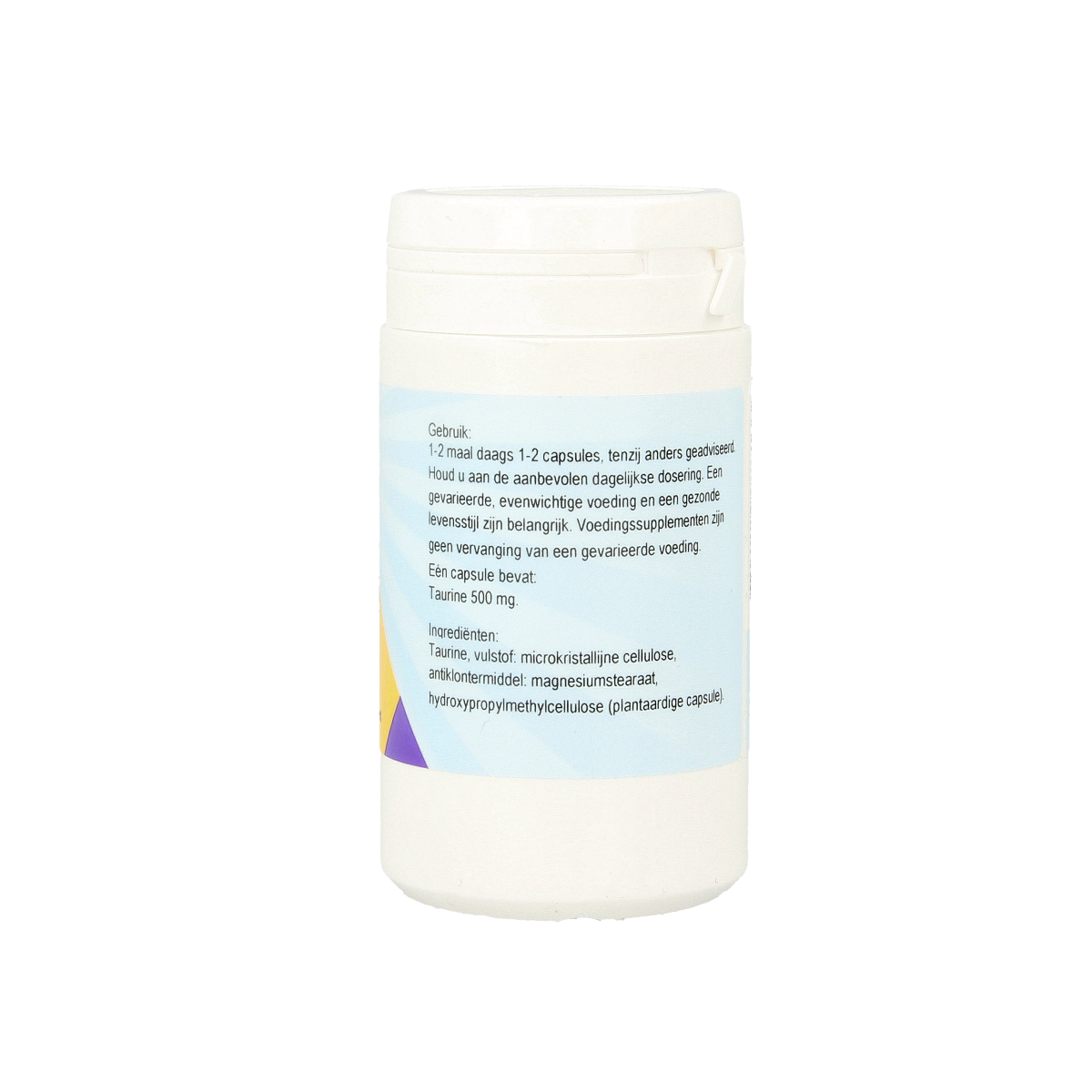 Clark Taurine 500mg amino acid capsules, 50 count, showing the supplement bottle with capsules inside.