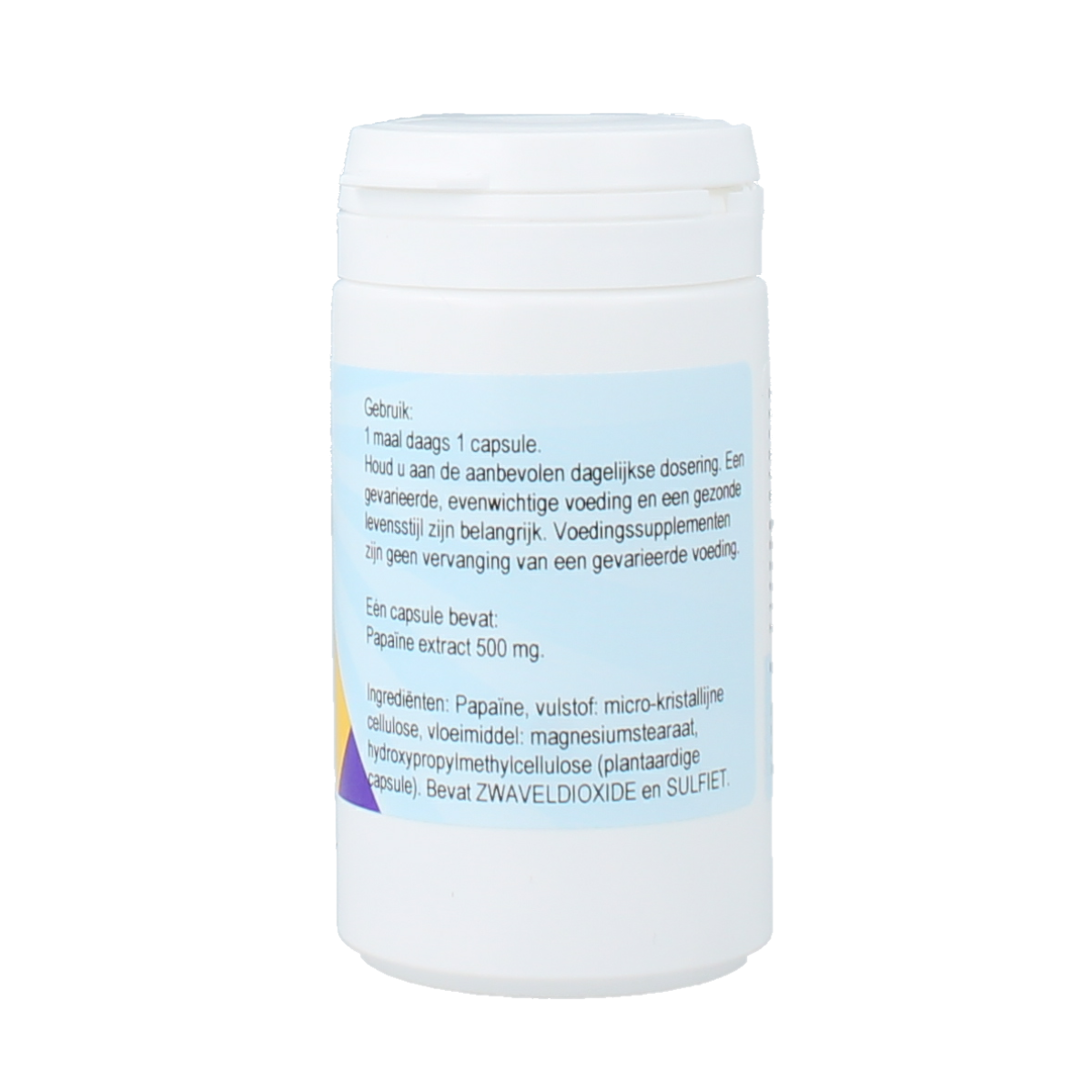 Clark Papaine 500mg vegetarian herbal capsules, softgel supplement in a clear bottle with green cap, labeled with product details.