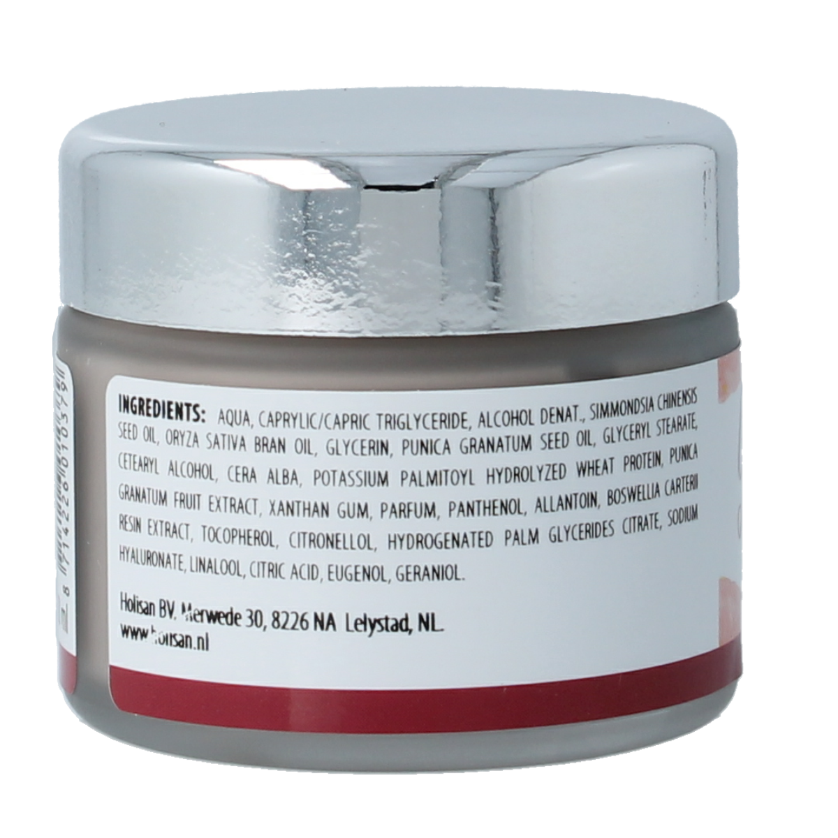 Holisan Granaatappel wierook creme for facial skincare, 50ml, with rich texture and natural ingredients for skin nourishment.