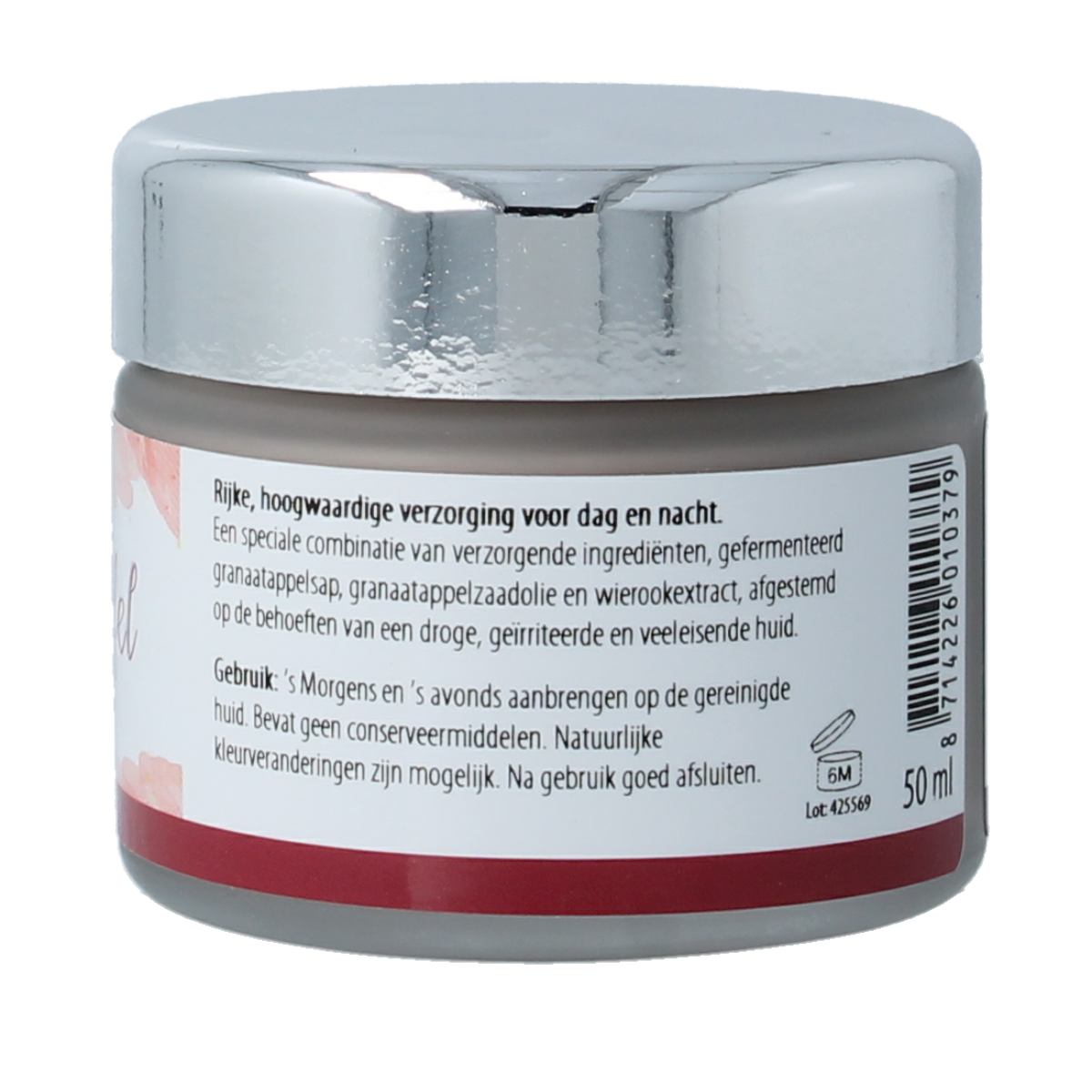 Holisan Granaatappel wierook crème in 50ml jar, facial skincare product with a rich, nourishing formula for healthy skin.