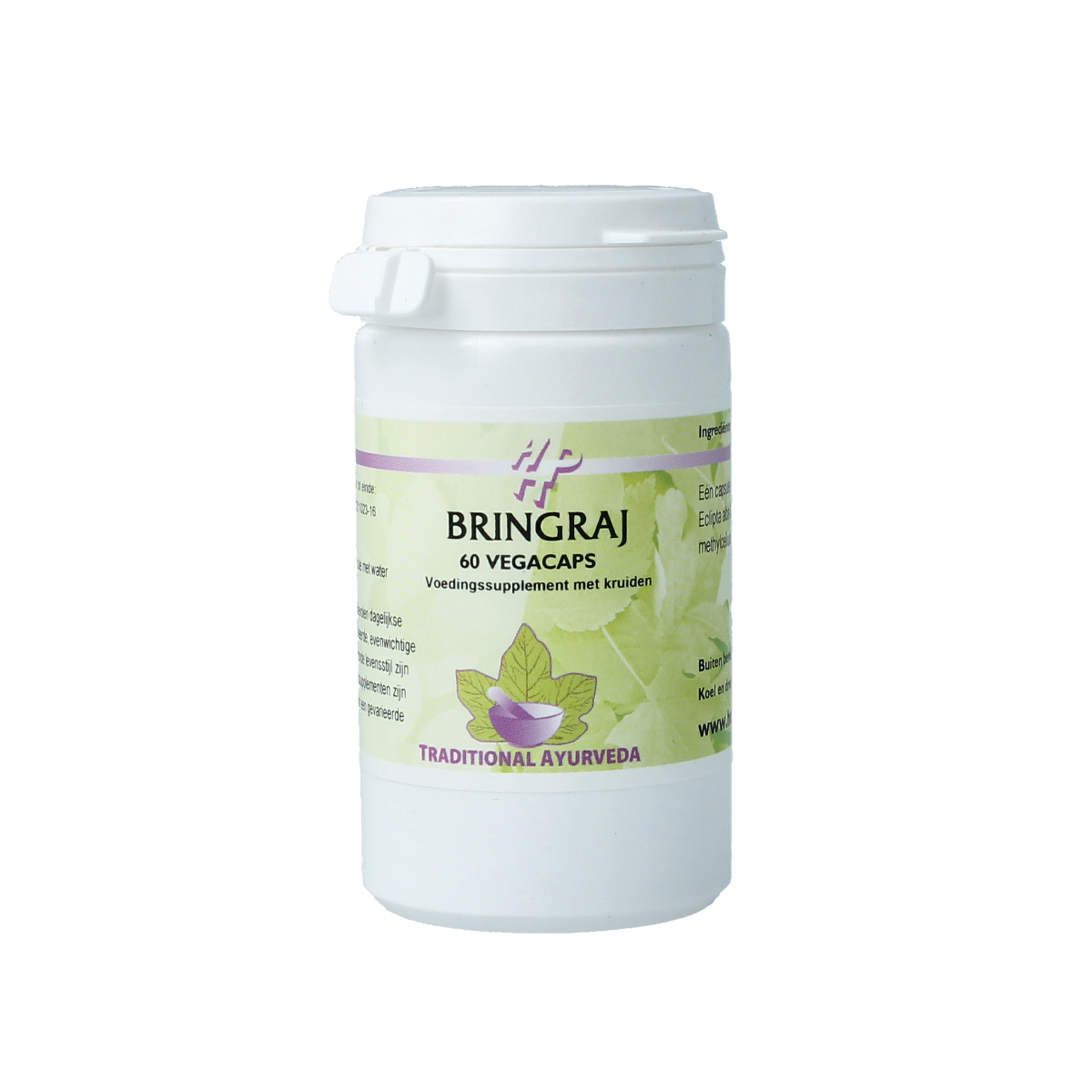 Ayurveda Bringraj vegetarian capsules in a bottle, dietary supplement herbal capsules for wellness and natural health.